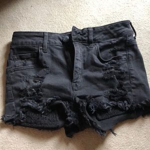 High rise black denim shorts